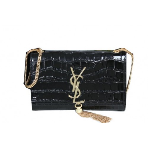 YSL Monogramme Cross-body Schoudertas Croco Leer Y311218 Zwart