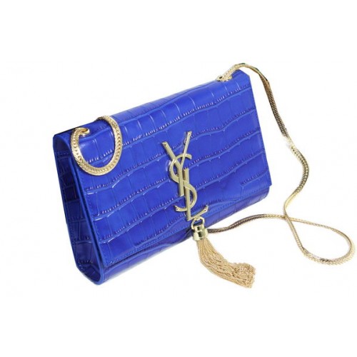 YSL Monogramme Cross-body Schoudertas Croco Leer Y311218 Blauw