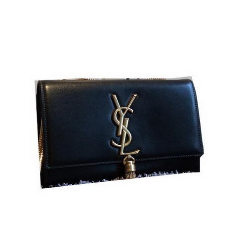 YSL Monogramme Cross-body Schoudertas Glad Leer Y311218 Zwart