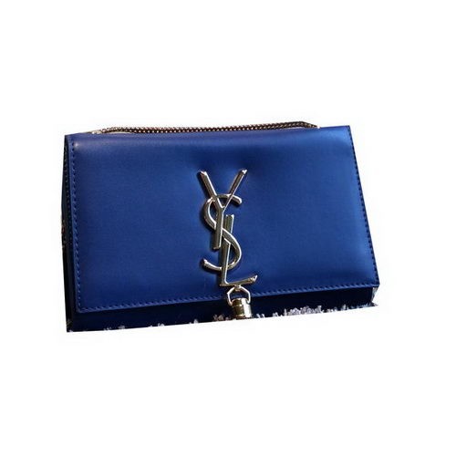YSL Monogramme Cross-body Schoudertas Glad Leer Y311218 Blauw