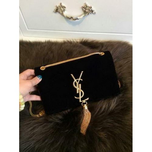 YSL Monogramme Cross-body schoudertas suède leer 311218 zwart