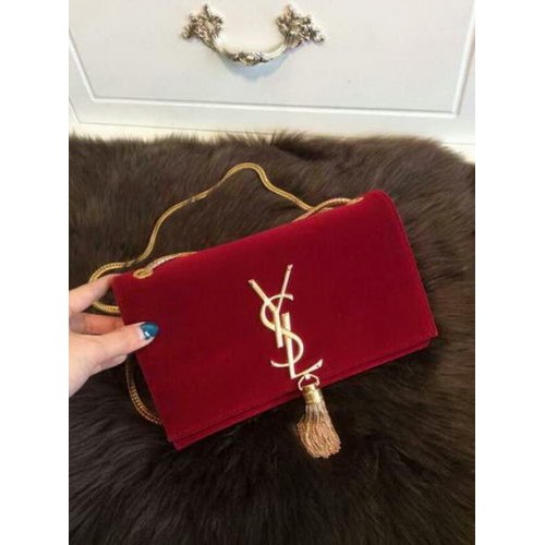 YSL Monogramme Cross-body schoudertas suède leer 311218 rood