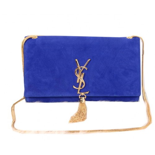 YSL Monogramme Cross-body schoudertas suède leer Y311214 blauw