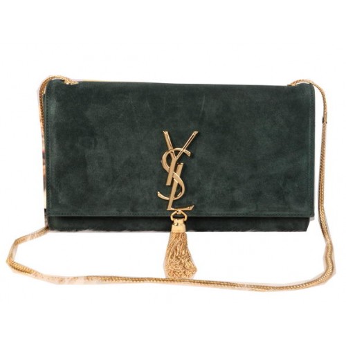 YSL Monogramme Cross-body schoudertas suède leer Y311214 groen