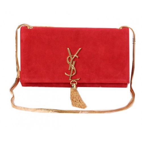 YSL Monogramme Cross-body schoudertas suède leer Y311214 rood