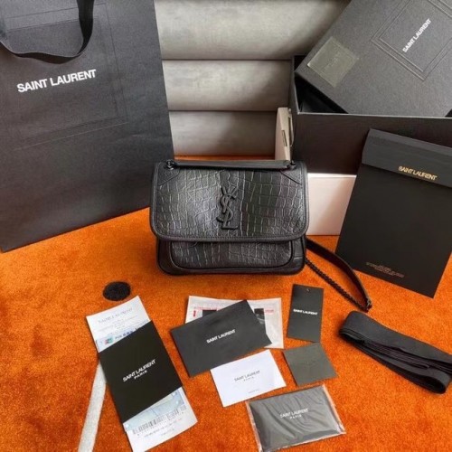 YSL NIKI BABY IN LEER MET KROKODIL-RELIËF 533037 zwart