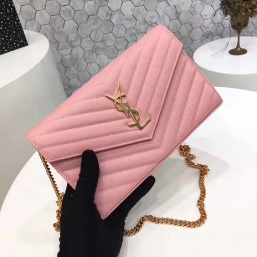 YSL WOC Classic Monogram Flap Bag Cannage Patroon Y1003 Roze