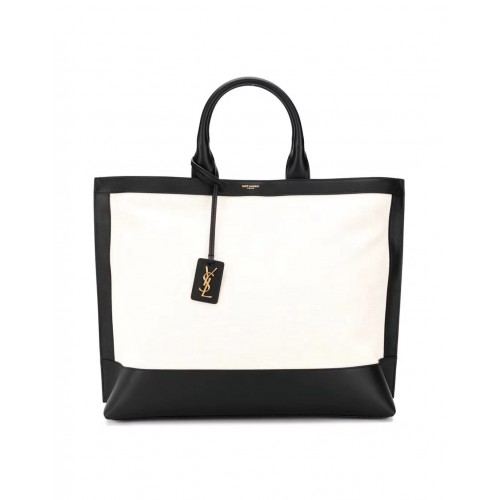 Yves Saint Laurent WINKELTAG IN CANVAS EN LEER Y615719 zwart-wit