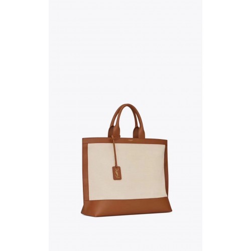 Yves Saint Laurent SHOPPING TAG IN CANVAS EN LEER Y615719 bruin&wit