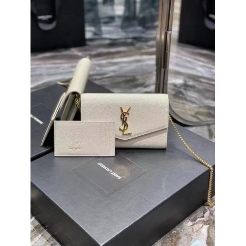 Yves Saint Laurent Kalfsleren schoudertas Y707788 wit