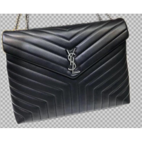 Yves Saint Laurent kalfsleer jumbo draagtas zwart 464698 zilveren hardware