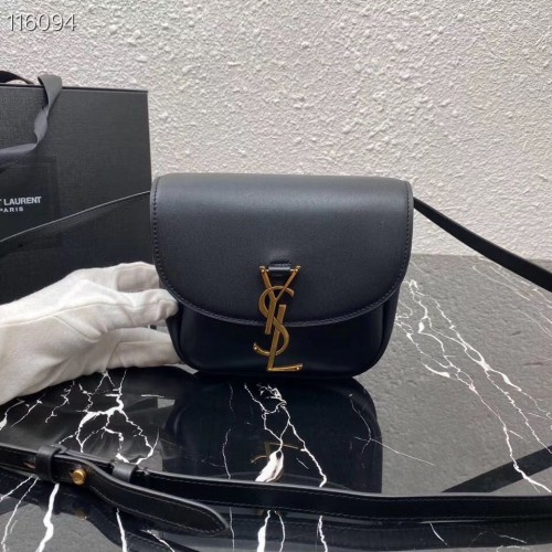 Yves Saint Laurent KAIA KLEINE SATCHEL IN GLAD LEER 619740 Zwart