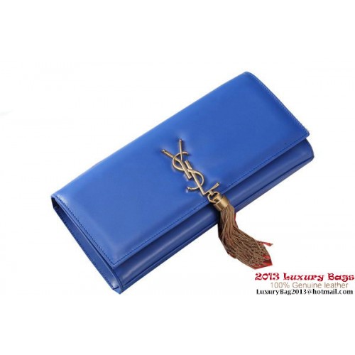 Yves Saint Laurent Classic Monogram Tassel Clutch Bag Y041 Blauw