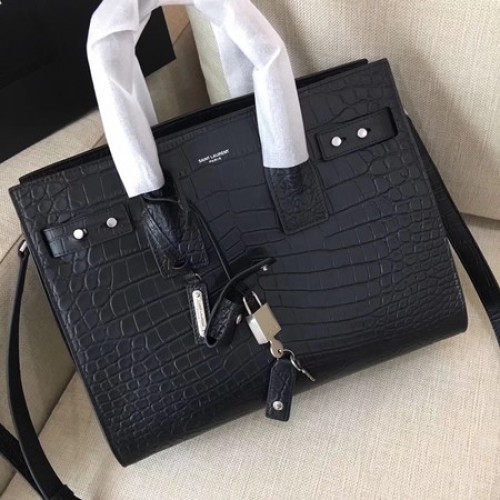Yves Saint Laurent klassieke sac de jour tas croco leer Y398709 zwart