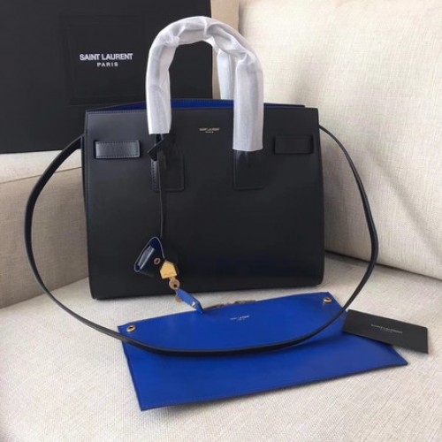 Yves Saint Laurent Klassieke Sac De Jour tas Glad leer Y398709 Zwart & Blauw