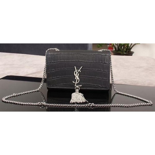 Yves Saint Laurent Croco lederen crossbody schoudertas 1311224 zwart