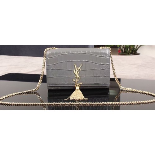 Yves Saint Laurent Croco lederen cross-body schoudertas 1311224 grijs