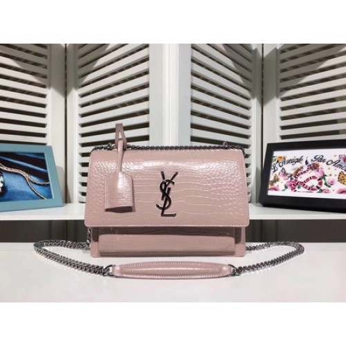 Yves Saint Laurent Croco leren crossbody schoudertas Y00931 roze