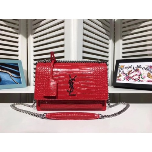 Yves Saint Laurent Croco leren crossbody schoudertas Y00931 rood