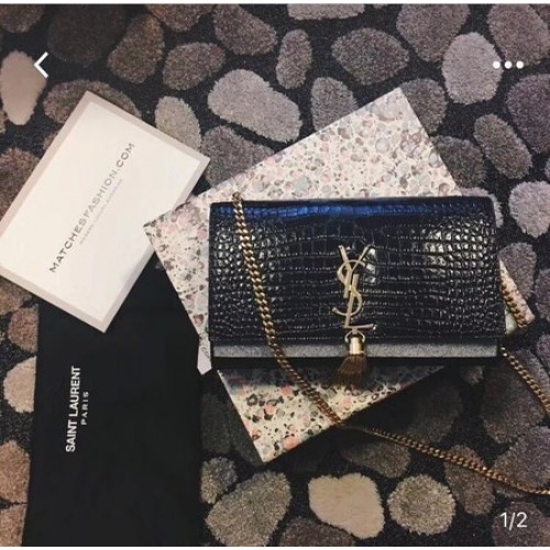 Yves Saint Laurent Krokodillenleren Schoudertas 1456 Zwart&Goud