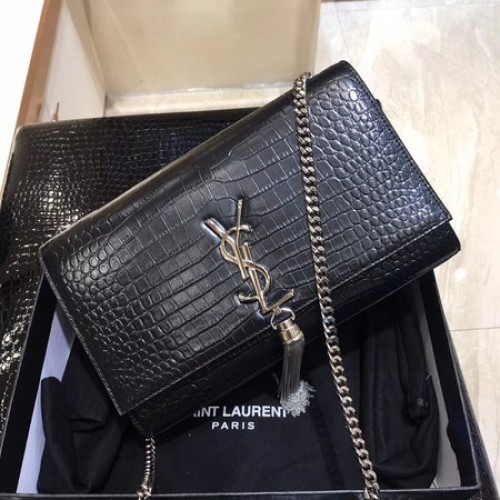 Yves Saint Laurent Krokodillenleer Schoudertas 1456 Zwart&Zilver