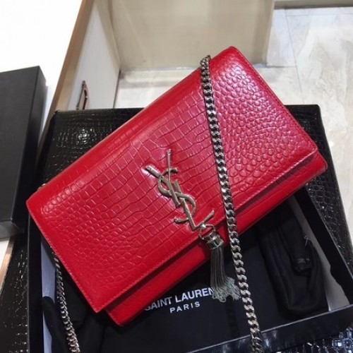 Yves Saint Laurent Krokodillen leren schoudertas 1456 rood