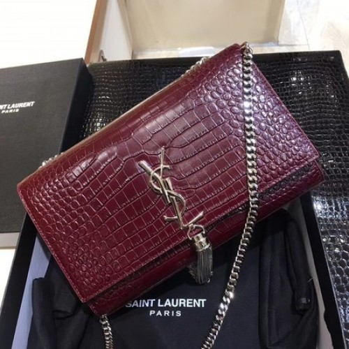 Yves Saint Laurent Krokodillenleer Schoudertas 1456 Wine&Silver