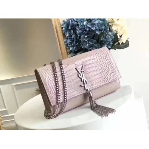Yves Saint Laurent Crocodile originele lederen schoudertas 1456 roze en zilver