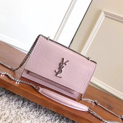 Yves Saint Laurent Cross-body Croco Original Leatehr Schoudertas Y8606 Roze