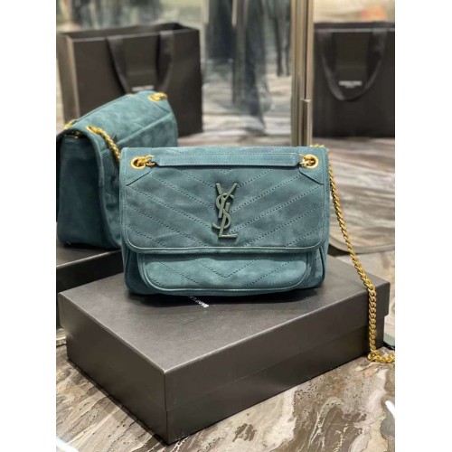 Yves Saint Laurent ENVELOP MEDIUM TAS IN GEWATTEERD SUÈDE Y498004 blauw