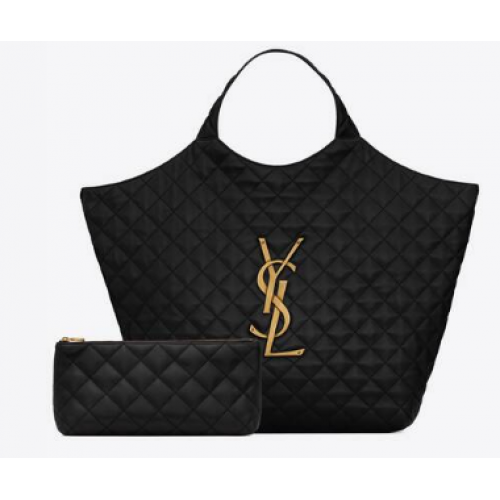 Yves Saint Laurent ICARE MAXI SHOPPING TAS IN GEWATTEERD LAMSLACHT 698651 Zwart