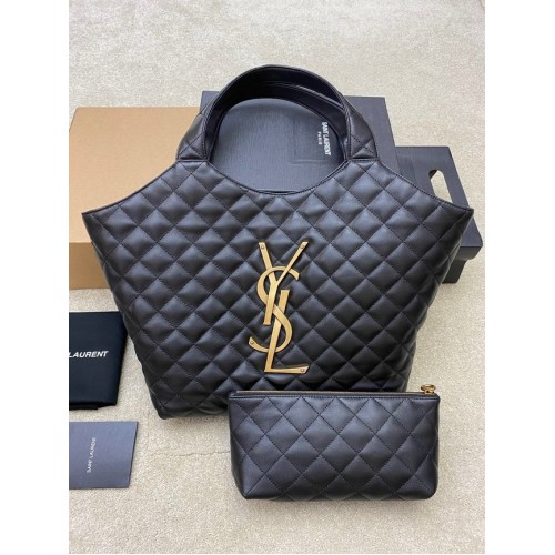 Yves Saint Laurent ICARE MAXI SHOPPING TAS IN GEWATTEERD LAMBSLEER 698652 Zwart