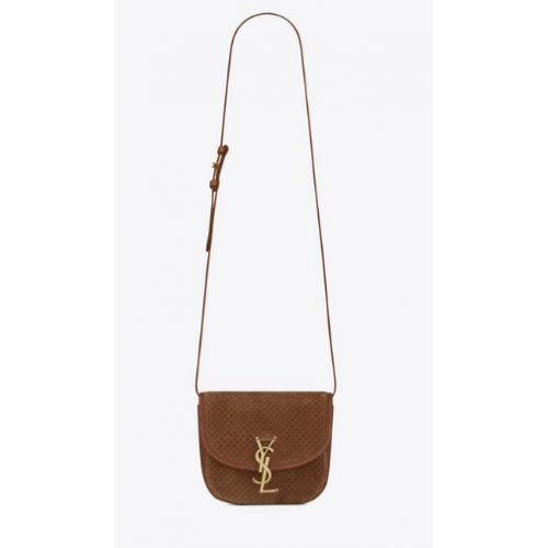Yves Saint Laurent KAIA KLEINE SATCHEL VAN SUÈDE MET VLECHTSMOTIEF 74025 BRUN CLAIR