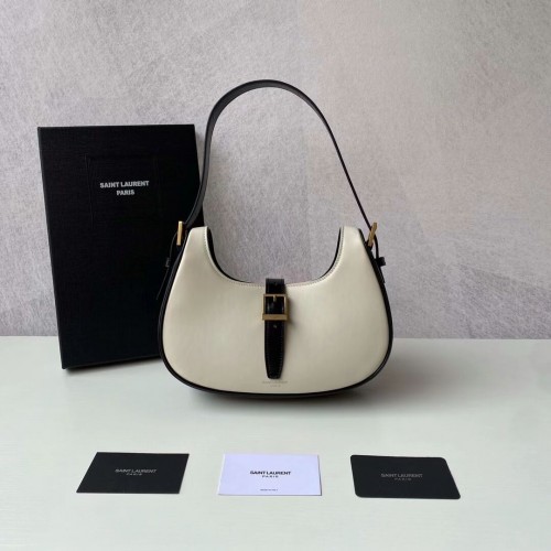 Yves Saint Laurent HOBO-TAS LE FERMOIR IN GLANZEND LEER 6726152 BLANC VINTAGE&zwart