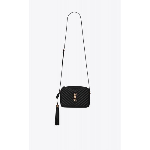 Yves Saint Laurent LOU CAMERATAS IN GEWATTEERD LEER 612544 zwart