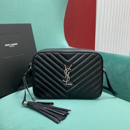 Yves Saint Laurent LOU CAMERATAS IN GEWATTEERD LEER 612544 zwart&zilver