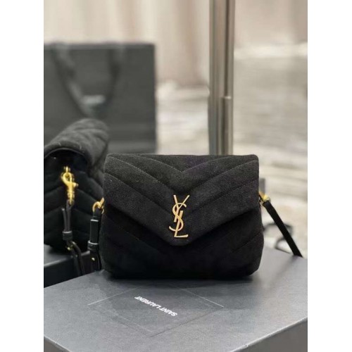 Yves Saint Laurent LOULOU KLEINE TAS IN Y-GEQUILTE SUÈDE 77761 zwart