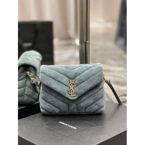 Yves Saint Laurent LOULOU KLEINE TAS IN Y-GEQUILTE SUÈDE 77761 blauw