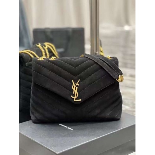 Yves Saint Laurent LOULOU grote TAS IN Y-GEQUILTE SUÈDE Y787216 zwart