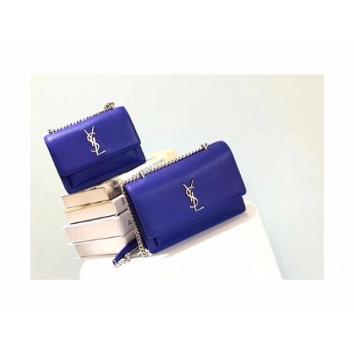 Yves Saint Laurent Leren Crossbody Schoudertas Y8004 Blauw