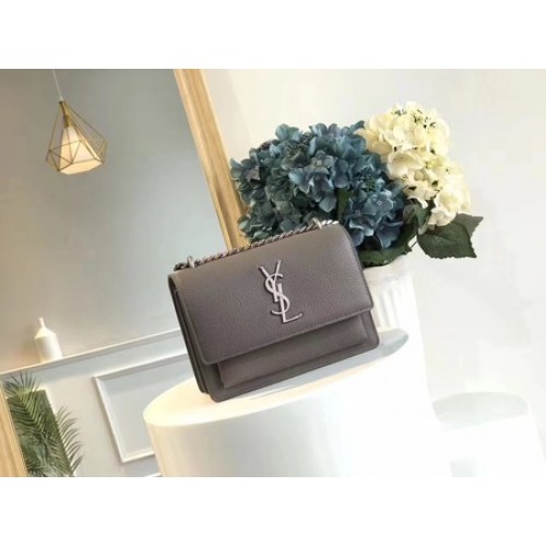 Yves Saint Laurent Leren Crossbody Schoudertas Y8004 Grijs