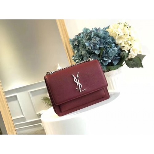 Yves Saint Laurent Leren Crossbody Schoudertas Y8004 Wijnrood
