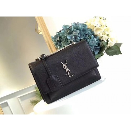 Yves Saint Laurent Leren Crossbody Schoudertas Y8005 Zwart