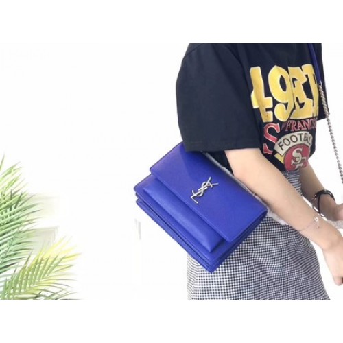 Yves Saint Laurent Leren Crossbody Schoudertas Y8005 Blauw