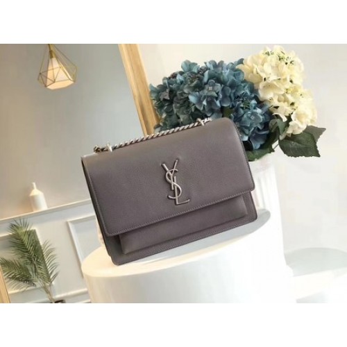 Yves Saint Laurent Leren Crossbody Schoudertas Y8005 Grijs