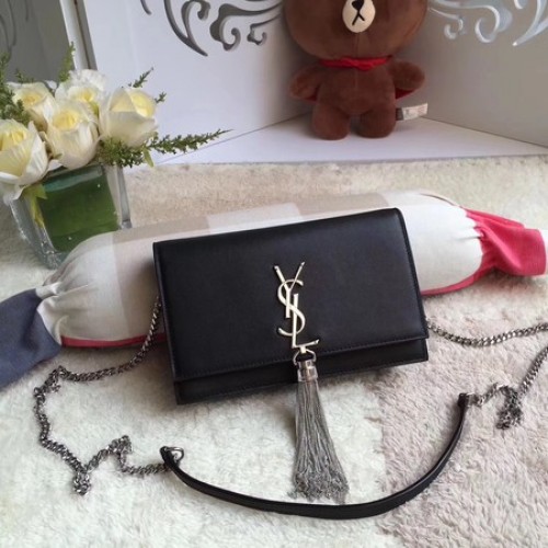 Yves Saint Laurent Leren Crossbody Schoudertas Y8011 Zwart