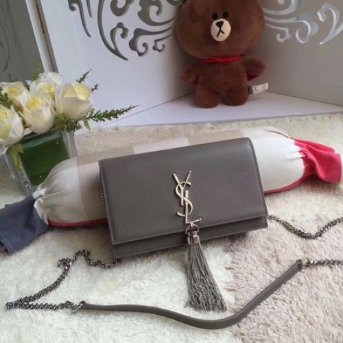 Yves Saint Laurent Leren Crossbody Schoudertas Y8011 Grijs