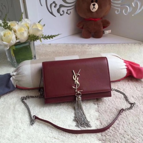 Yves Saint Laurent Leren Crossbody Schoudertas Y8011 Wijnrood