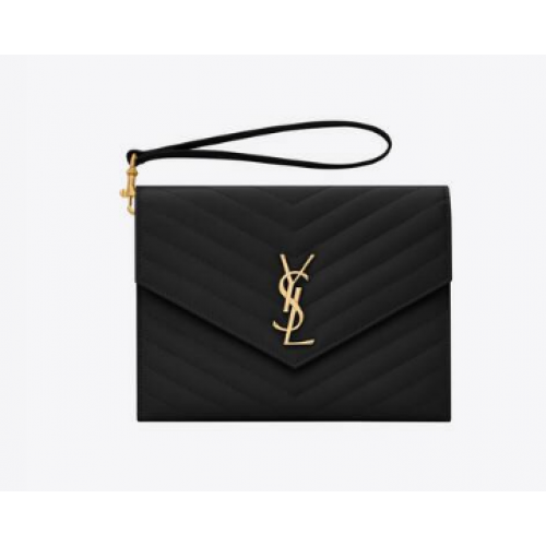 Yves Saint Laurent MONOGRAM KOPPELING IN GEWATTEERD GRAIN DE POUDRE RELIEF LEER 617662 zwart