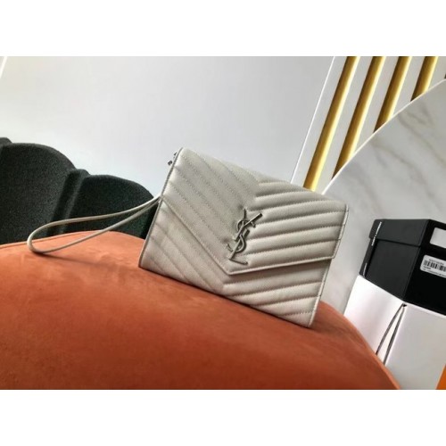 Yves Saint Laurent MONOGRAM KOPPELING VAN GEWATTEERD GRAIN DE POUDRE RELIEF LEER B617662 wit